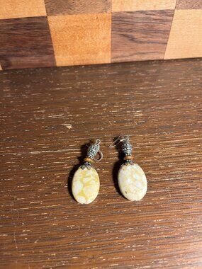 Vintage Peanut Butter Jasper Stone Dangle Earrings